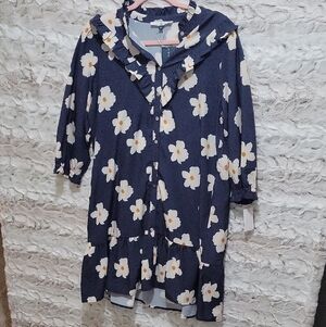 NWT Michelle McDowell Navy & White Floral Rufle Tiered Dress Sz M, Wedding Guest